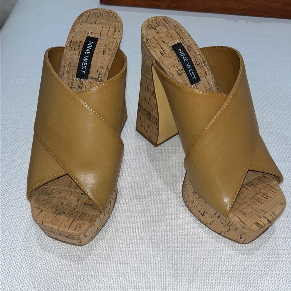 Nine West Tan Cork Mules